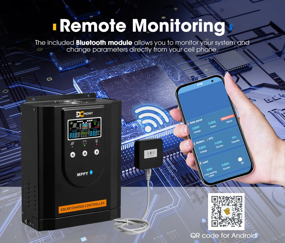 60A MPPT Bluetooth Solar Charge Controller LiFePO4 Battery Compatible