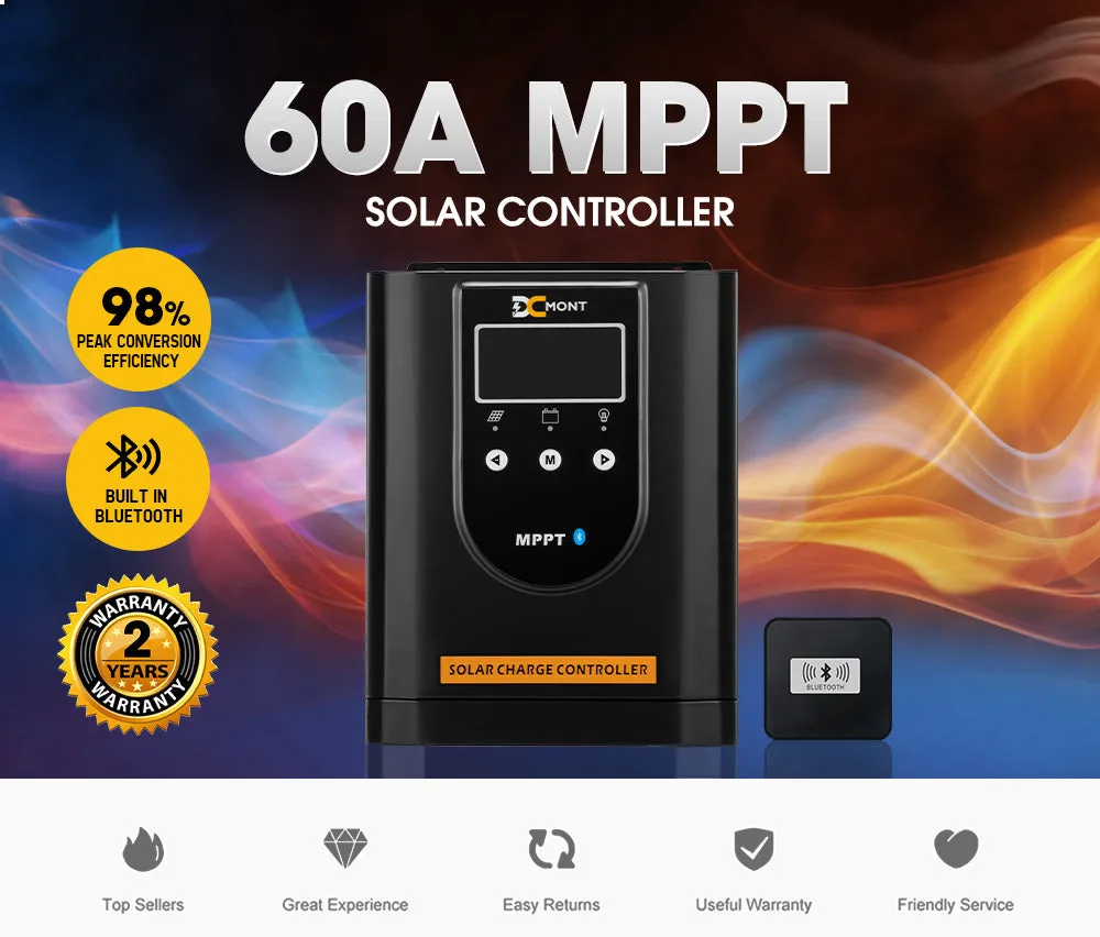 60A MPPT Bluetooth Solar Charge Controller LiFePO4 Battery Compatible