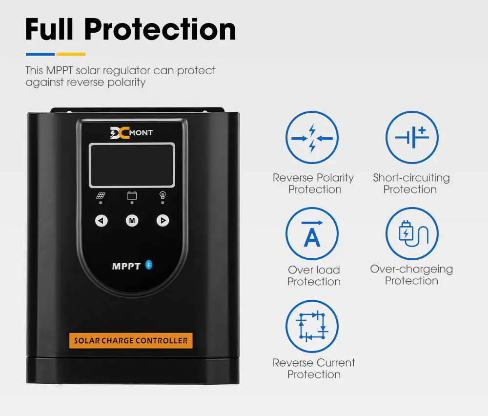 60A MPPT Bluetooth Solar Charge Controller LiFePO4 Battery Compatible