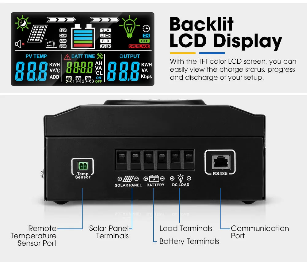 60A MPPT Bluetooth Solar Charge Controller LiFePO4 Battery Compatible