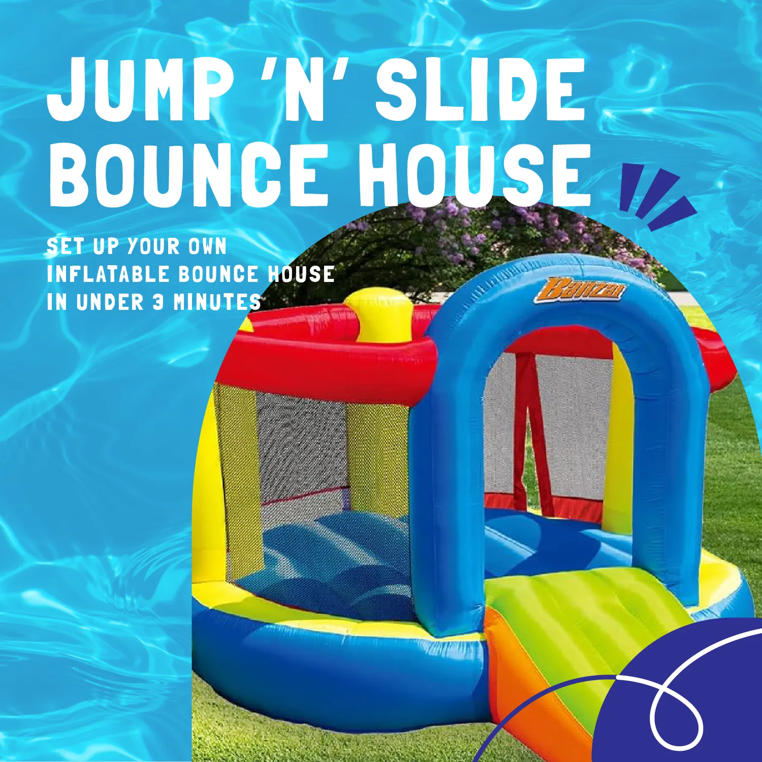 Banzai Jump 'N Slide Bouncer Inflatable Outdoor Backyard Bouncy House Castle