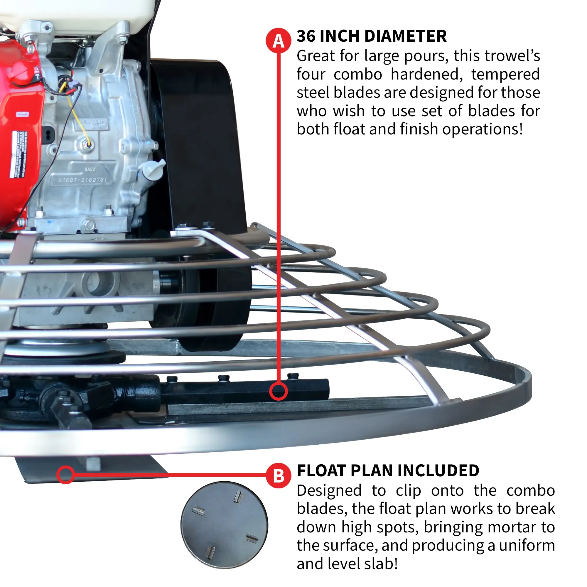 Factory Reconditioned 36" Concrete Power Trowel 5.5HP Honda with Float Pan Cement Finishing Tool (Copy)