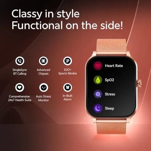 Fastrack New Limitless Classic|Large 1.91" Super UltraVU Display|Functional Crown|Highest 320x385 Pixel Resolution|SingleSync BT Calling|100  Sports Modes|Metal Case Premium Smartwatch - Rose Gold