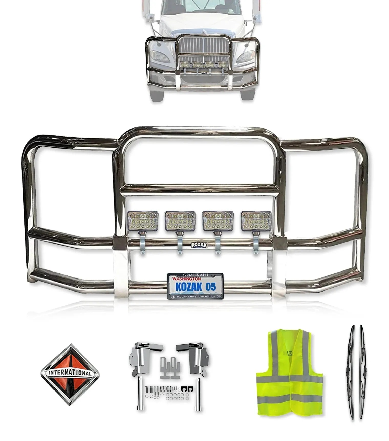 Full Front Grille Guard Chrome International Prostar