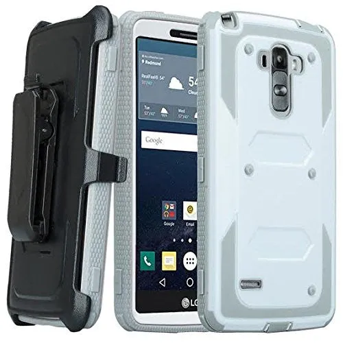 LG K8 | Phoenix 2 | Escape 3 Case, Triple Protection 3-1 w/ Built in Screen Protector Heavy Duty Holster Shell Combo Case for LG K8 | LG Phoenix 2 | LG Escape 3 - White