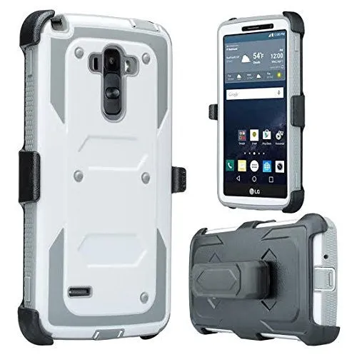 LG K8 | Phoenix 2 | Escape 3 Case, Triple Protection 3-1 w/ Built in Screen Protector Heavy Duty Holster Shell Combo Case for LG K8 | LG Phoenix 2 | LG Escape 3 - White