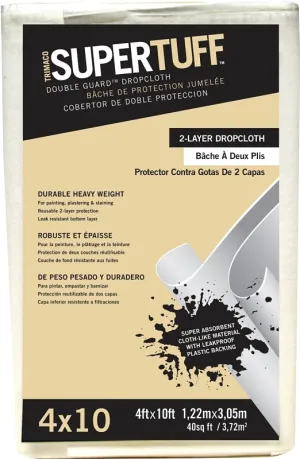 Trimaco SUPERTUFF Double Guard 02602 Drop Cloth, 10 ft L, 4 ft W, Paper, White :EA: QUANTITY: 1